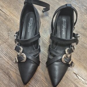 Black Strappy Women's Shoes with Silver Buckles Size 7.5